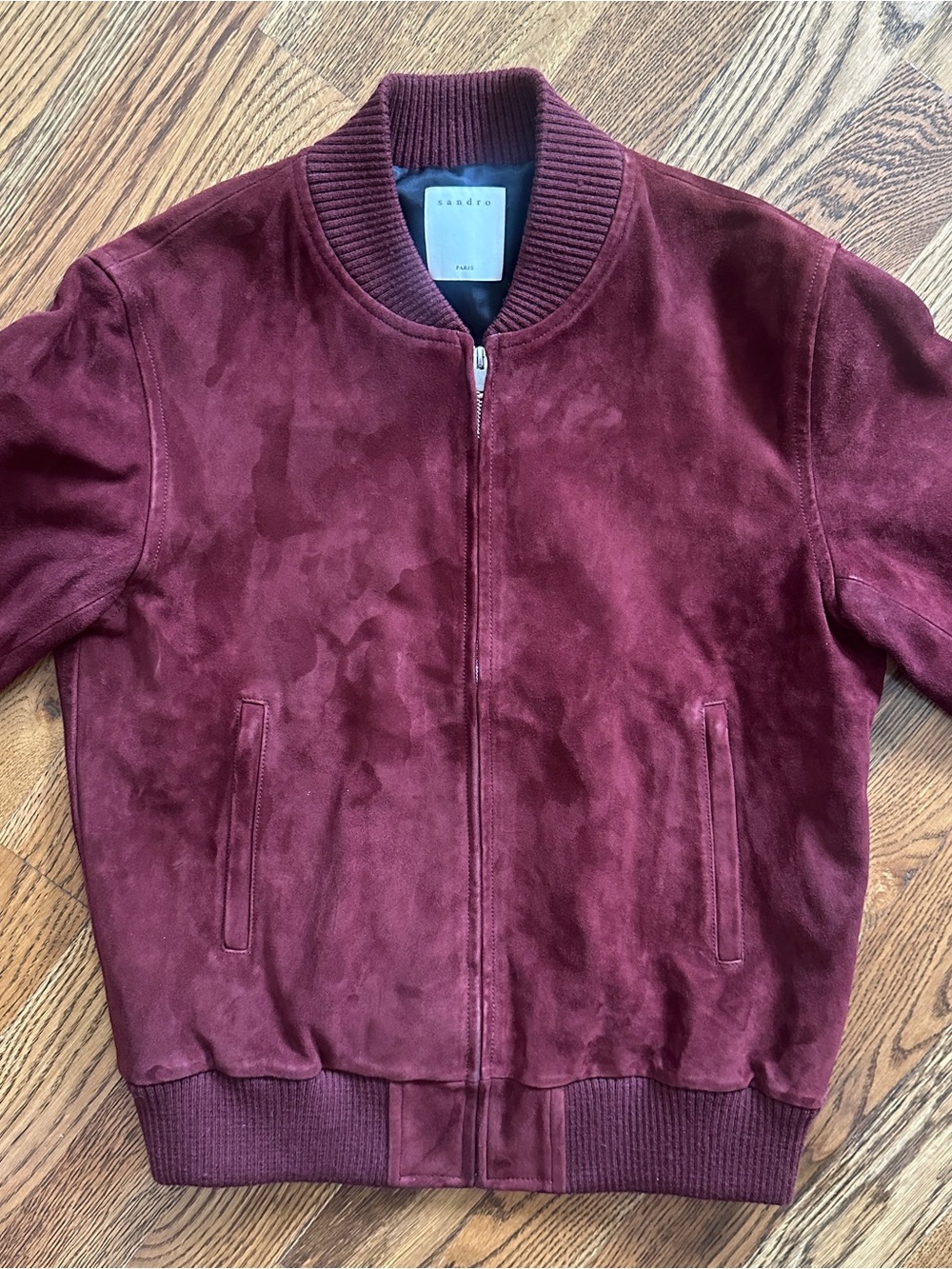 Sandro Paris Maroon Goat Leather Bomber Jacket L